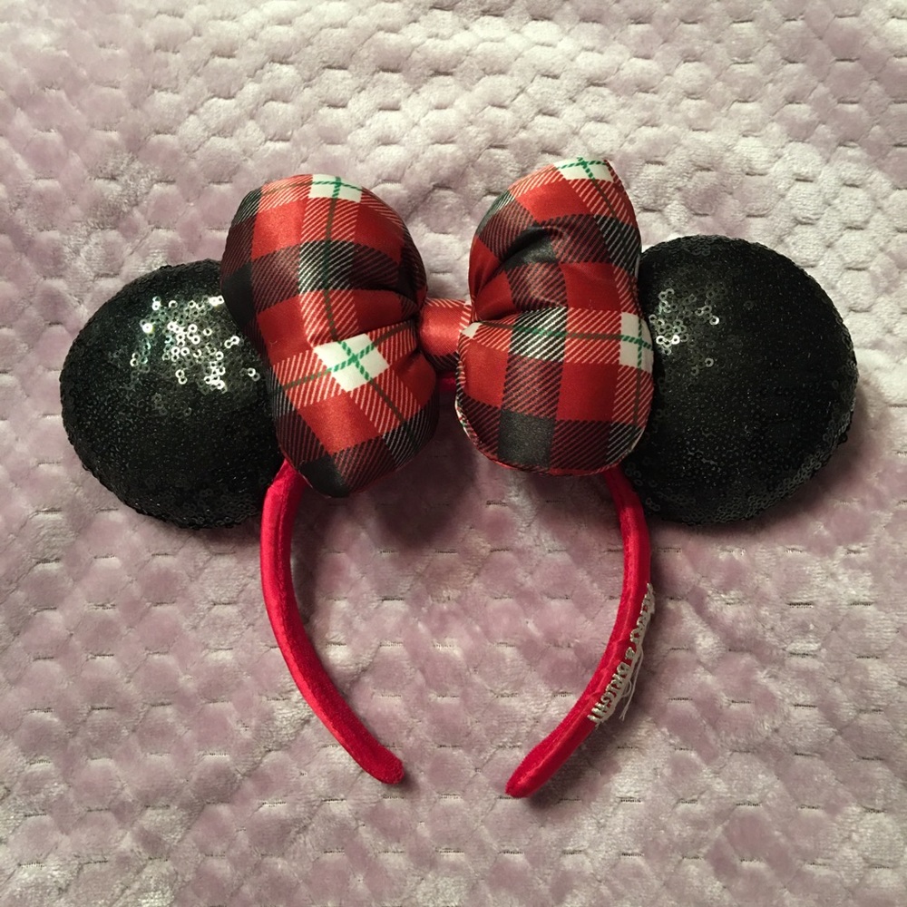 Disney Christmas Red Plaid Minnie Ear Headband